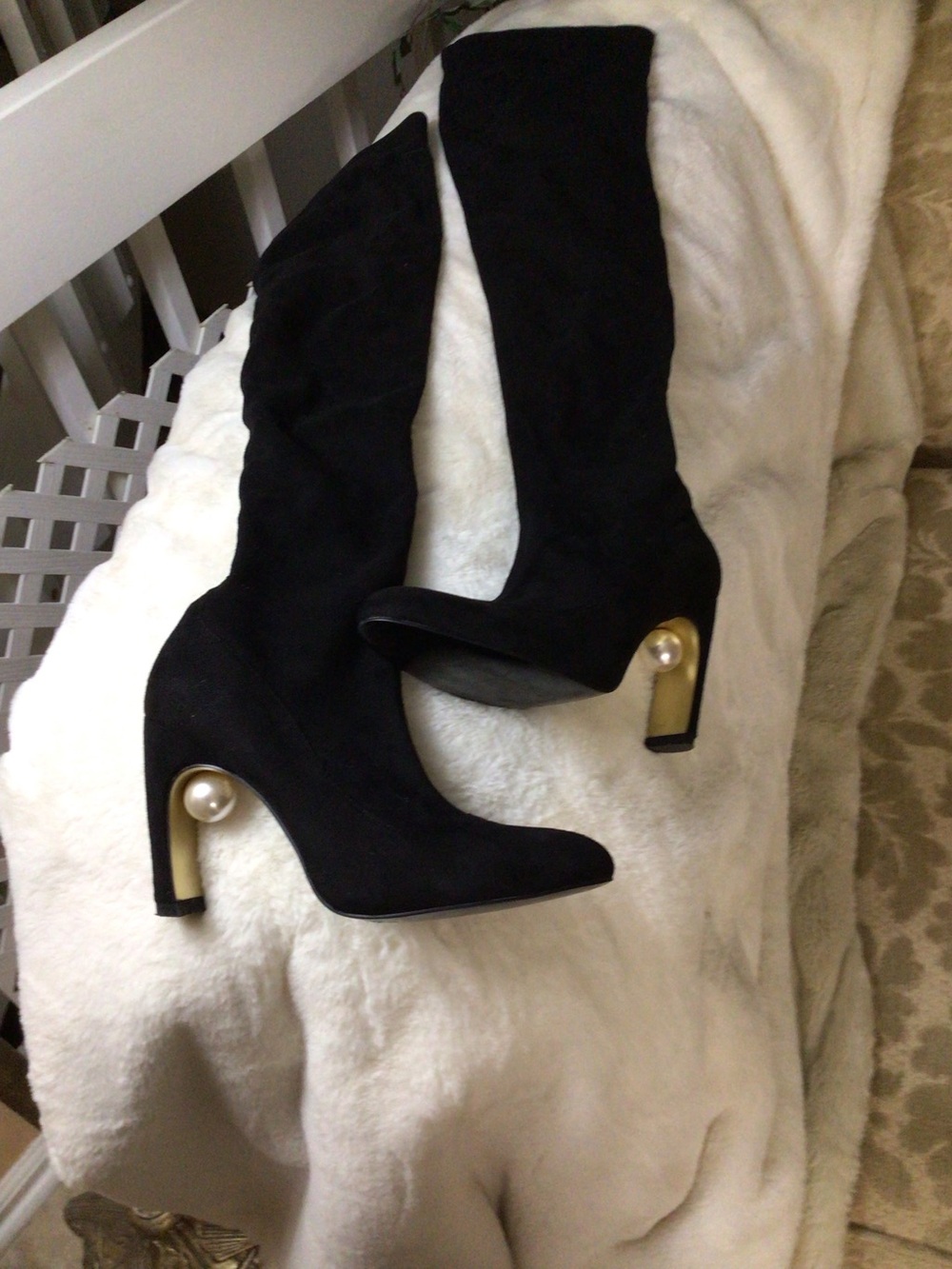 Nicholas Kirkwood Black Pearl-Accent Knee-High Suede Boots
